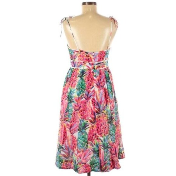 J.CREW Ratti Multicolor Painted Pineapple Summer Spaghetti Strap Midi Dress - Picture 5 of 16